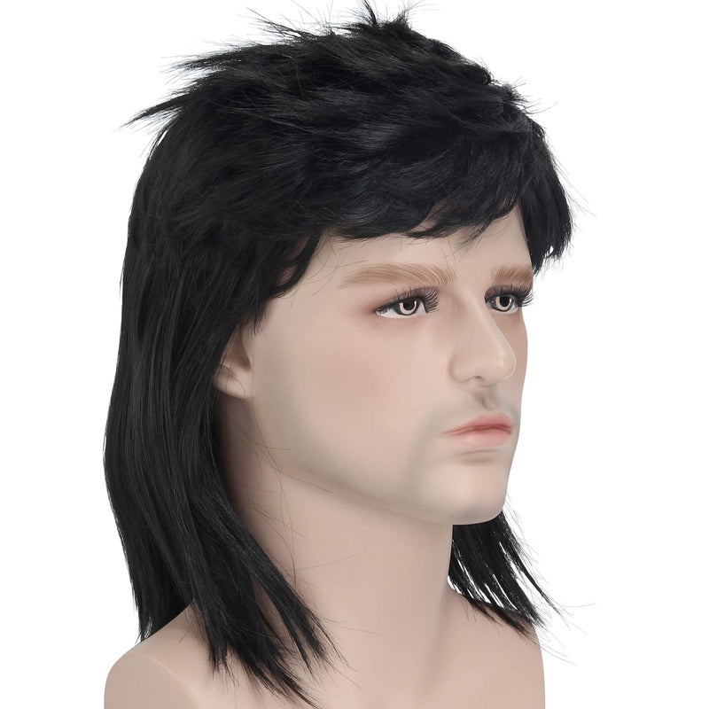 Acecharming Black Mullet wigs,70s 80s Rocking Dube Wig Punk Rocker Disco Mullet Wig - Image 1